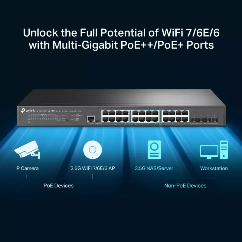 TP-Link Omada 24-Port 2.5GBASE-T and 4-Port 10GE SFP+ L2+ Managed Switch with 16-Port PoE+ & 8-Port PoE++