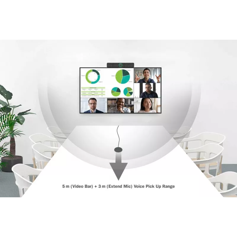 DIGITUS 4K All-in-One Video Bar - Video Conference System (4x mic/1x speaker, 1x table mic)