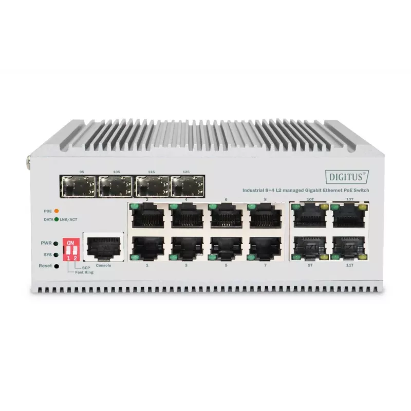 DIGITUS Gigabit Ethernet network PoE switch - 8 port industrial, L2 managed, 4 SFP uplink