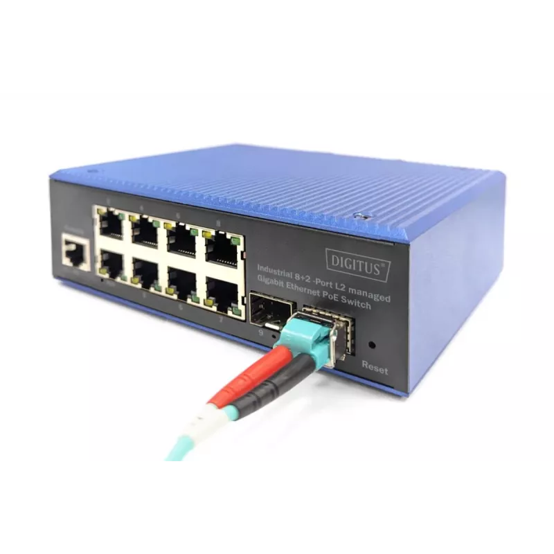DIGITUS Industrial 8+2-Port Gigabit L2 managed Ethernet POE Switch 8xGE RJ45 + 2 SFP Port IEEE802.3at (30W)