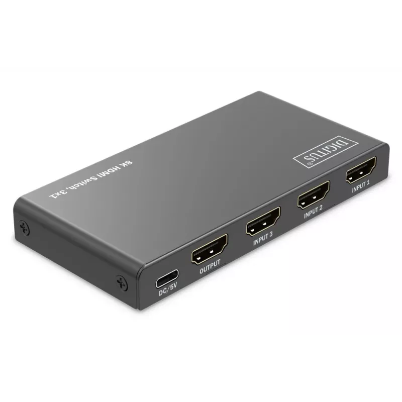 DIGITUS 3x1 HDMI Switch. 8K/60Hz (4:4:4). HDR. HDCP 2.3