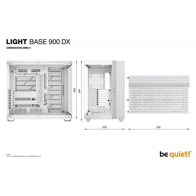 PC Case be quiet! LIGHT BASE 900 DX White Full Tower — ATX/EATX support, glass side, multi RGB, max GPU 495 mm, CPU cooler height 190 mm