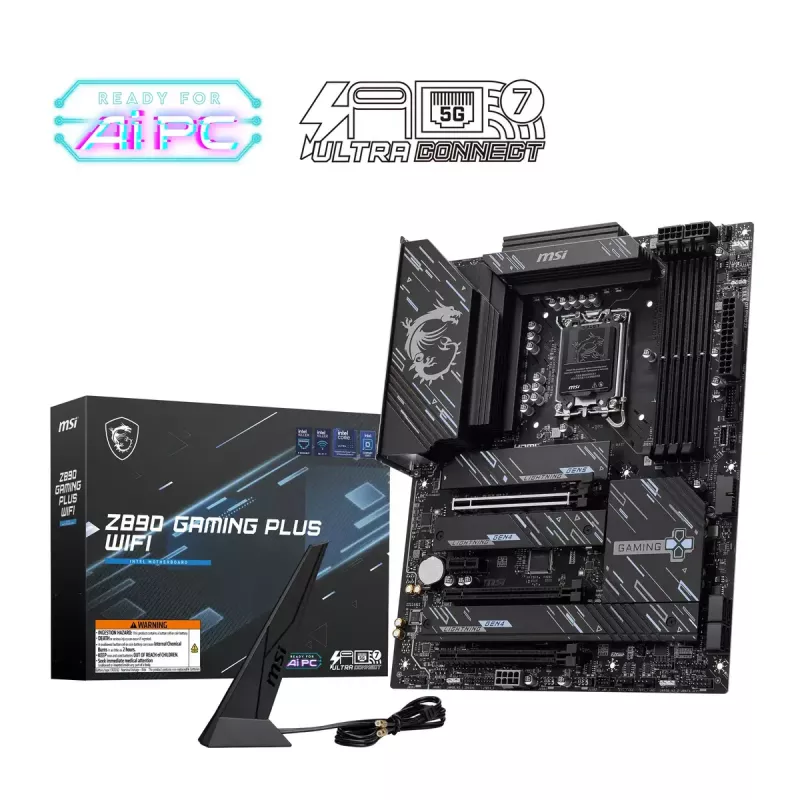 Motherboard MSI Z890 GAMING PLUS WIFI — Intel Z890, LGA 1851, ATX, DDR5, 4x DIMM, Wi‑Fi 7, 5Gb LAN, 4x M.2