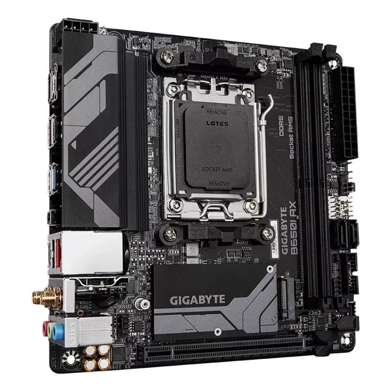 GIGABYTE B650I AX Motherboard - AMD Ryzen 9000 Series CPUs, 5+2+1 Phases VRM, up to 6400MHz DDR5 (OC), 1xPCIe 4.0 M.2, 2.5GbE LAN, WIFI 6E, USB 3.2 Gen 2
