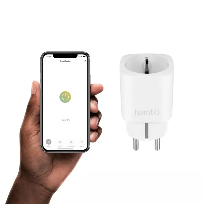 Smart plug Hombli Smart Socket EU by Avanca International BV — Wi‑Fi, 220–250 V, 50–60 Hz, max 3540 W, indoor, white, plastic, 46×46×84 mm