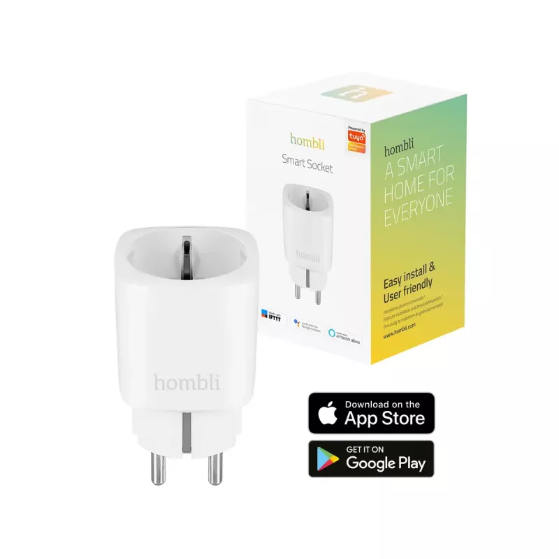 Smart plug Hombli Smart Socket EU by Avanca International BV — Wi‑Fi, 220–250 V, 50–60 Hz, max 3540 W, indoor, white, plastic, 46×46×84 mm