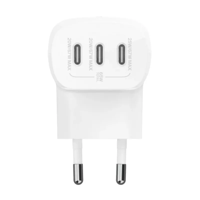 BELKIN Wall Charger - Boostcharge - USB-c 3-port Charger - With Pps 67w - White