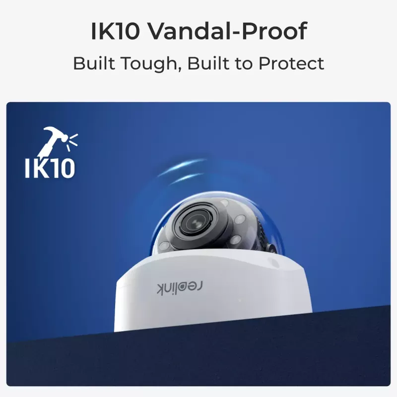 IP security camera Reolink P437 4K dome, 8 MP 3840x2160, 5x optical zoom, PoE (IEEE 802.3af), IK10, IP67, MicroSD support up to 256 GB