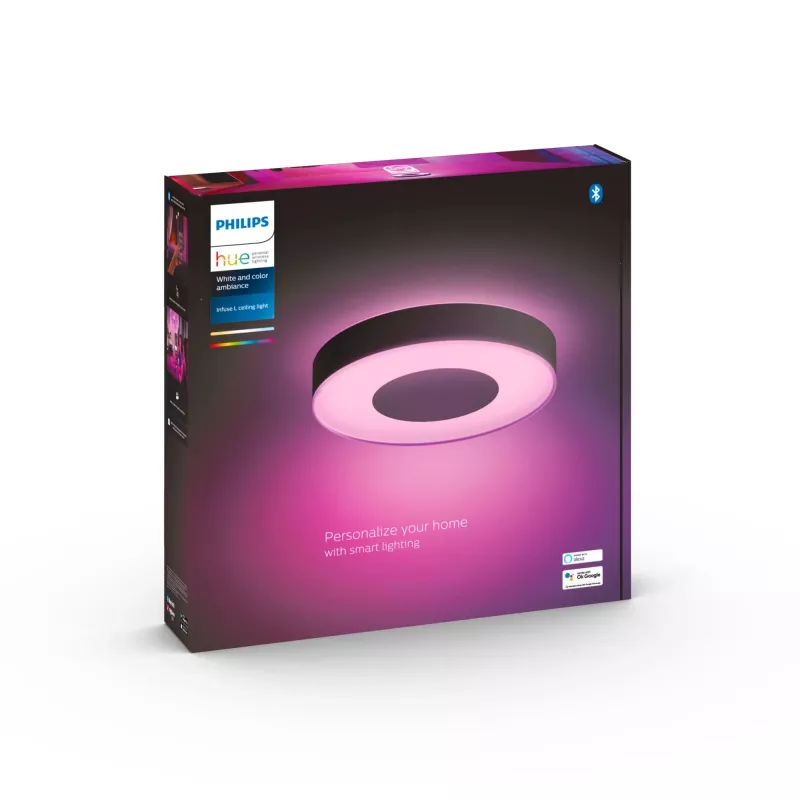 Smart ceiling light Philips Hue Infuse large black — white and color ambiance, Bluetooth, Ø425×86 mm, 50–60 Hz