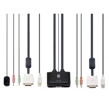 LevelOne 2-Port USB DVI-D Single Link Cable KVM Switch, audio support
