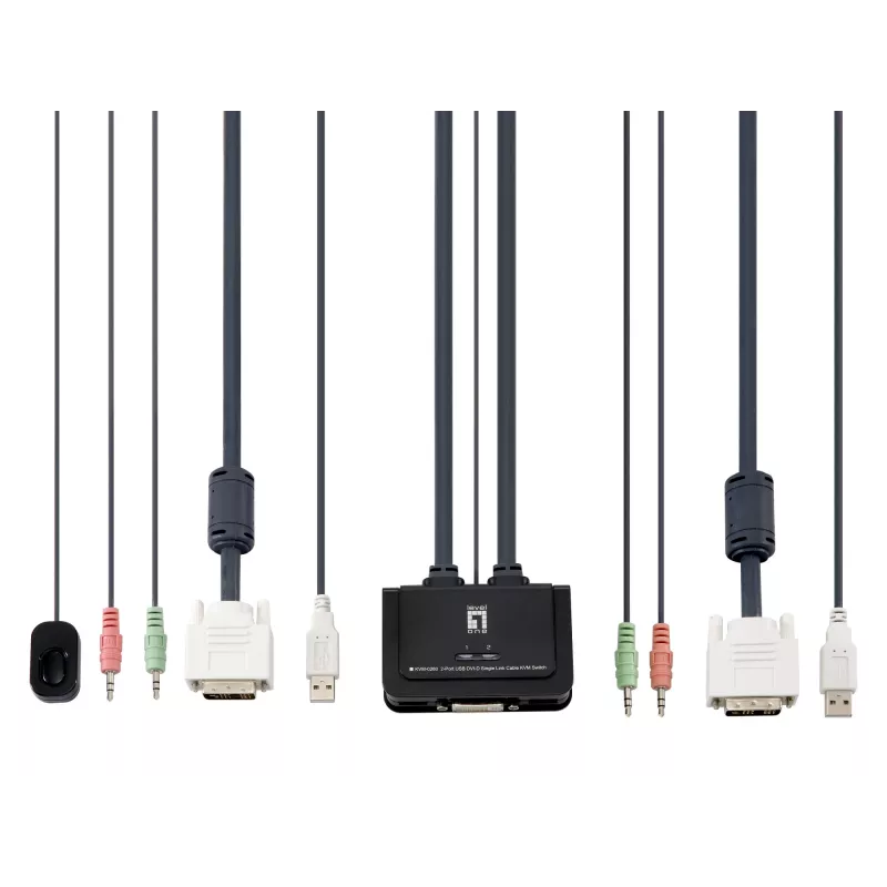 LevelOne 2-Port USB DVI-D Single Link Cable KVM Switch, audio support