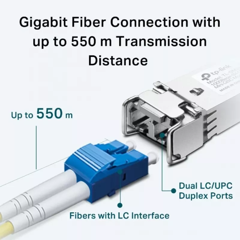 TP-Link SFP 1000BASE-SX LC MiniGBIC Mm, Fiber optic, 1250 Mbit/s, mini-GBIC/SFP, LC (UPC), 50/125,62.5/125 µm, 550 m
