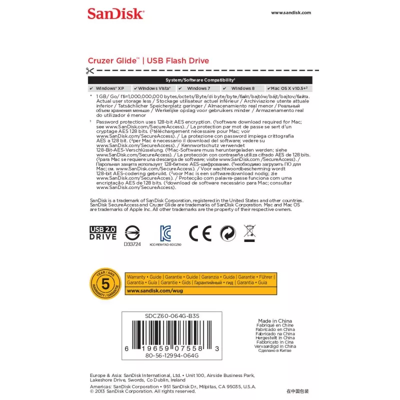 WESTERN DIGITAL SanDisk Cruzer Glide - 64GB USB Stick - USB 2.0