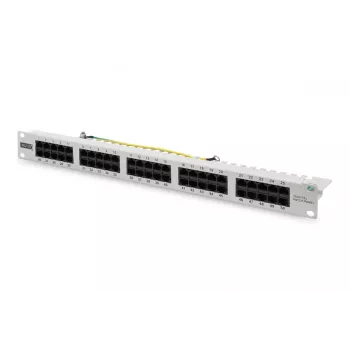 DIGITUS CAT 3 ISDN Patch Panel, unshielded 50-port RJ45, 8P4C, LSA, 1U, rack mount, color grey RAL 7035