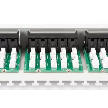 DIGITUS CAT 3 ISDN Patch Panel, unshielded 50-port RJ45, 8P4C, LSA, 1U, rack mount, color grey RAL 7035