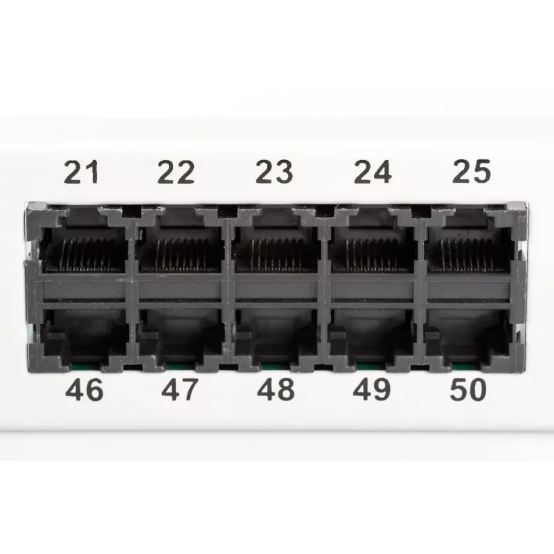 DIGITUS CAT 3 ISDN Patch Panel, unshielded 50-port RJ45, 8P4C, LSA, 1U, rack mount, color grey RAL 7035