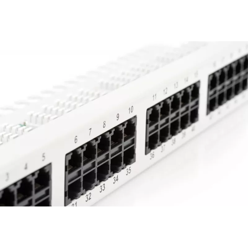 DIGITUS CAT 3 ISDN Patch Panel, unshielded 50-port RJ45, 8P4C, LSA, 1U, rack mount, color grey RAL 7035