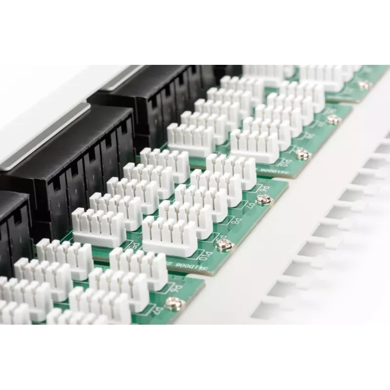 DIGITUS CAT 3 ISDN Patch Panel, unshielded 50-port RJ45, 8P4C, LSA, 1U, rack mount, color grey RAL 7035