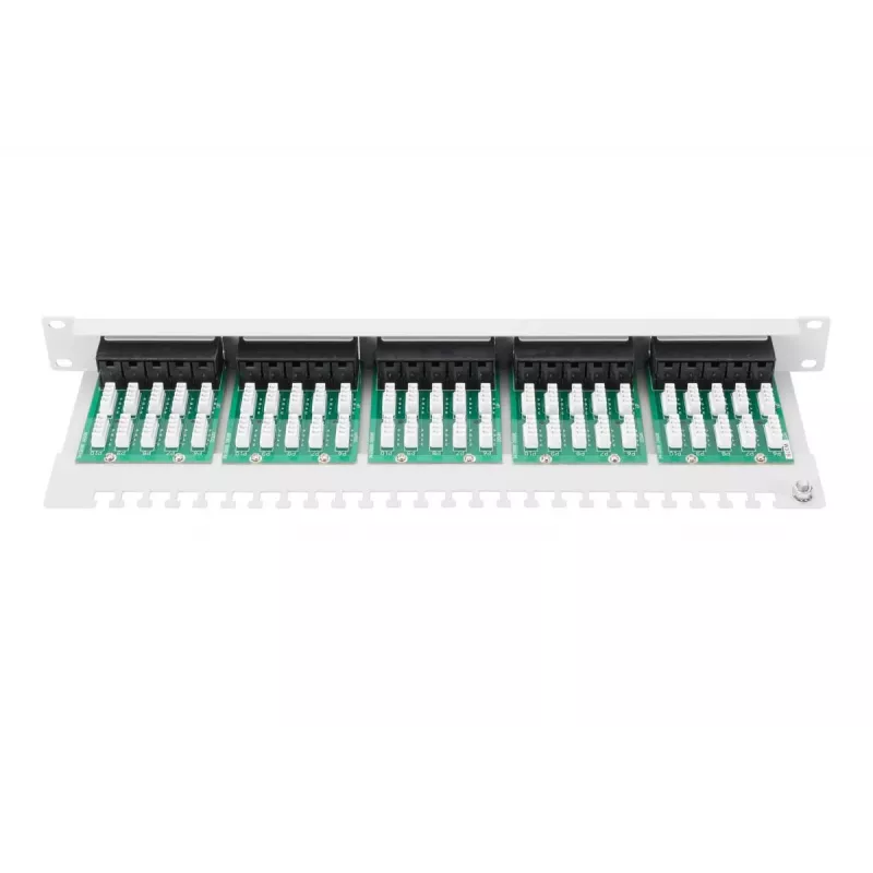 DIGITUS CAT 3 ISDN Patch Panel, unshielded 50-port RJ45, 8P4C, LSA, 1U, rack mount, color grey RAL 7035