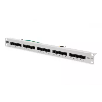 DIGITUS CAT 3 ISDN Patch Panel, unshielded 25-port RJ45, 8P4C, LSA, 1U, rack mount, color grey RAL 7035