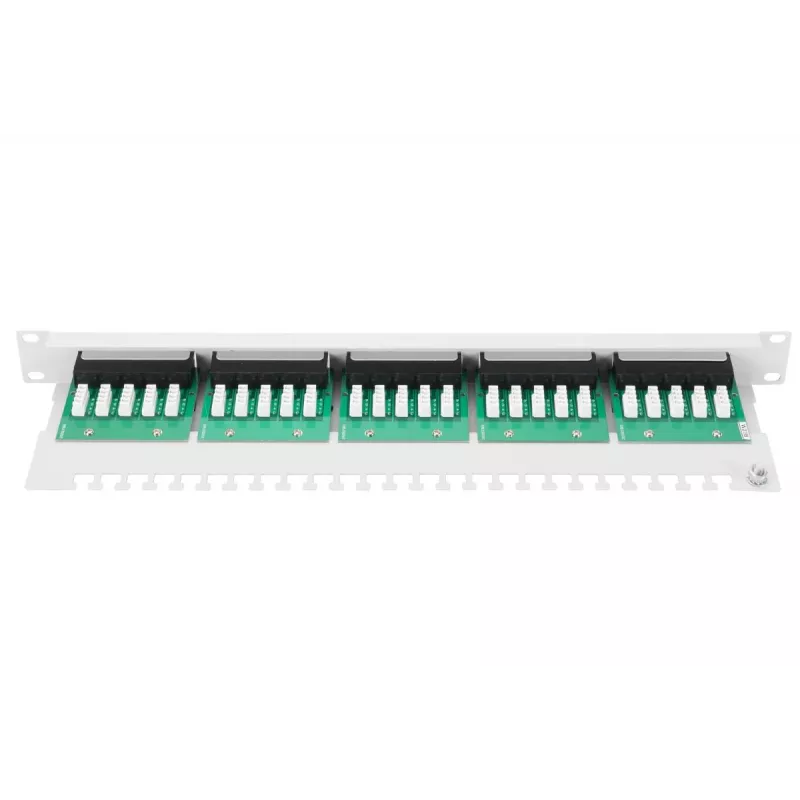 DIGITUS CAT 3 ISDN Patch Panel, unshielded 25-port RJ45, 8P4C, LSA, 1U, rack mount, color grey RAL 7035