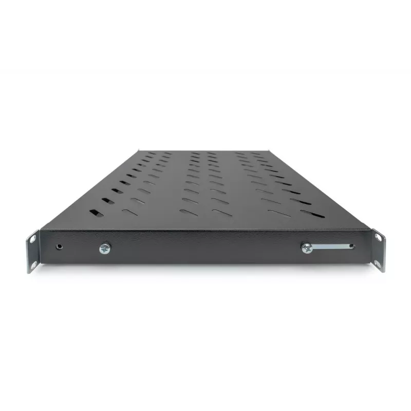 DIGITUS DN-97645 1U Fixed Rack Shelf, 50 kg Load, Adjustable 350-550 mm Depth, Black RAL 9005