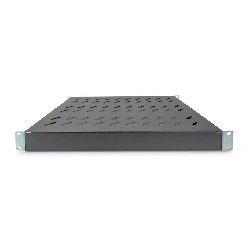 DIGITUS DN-97645 1U Fixed Rack Shelf, 50 kg Load, Adjustable 350-550 mm Depth, Black RAL 9005