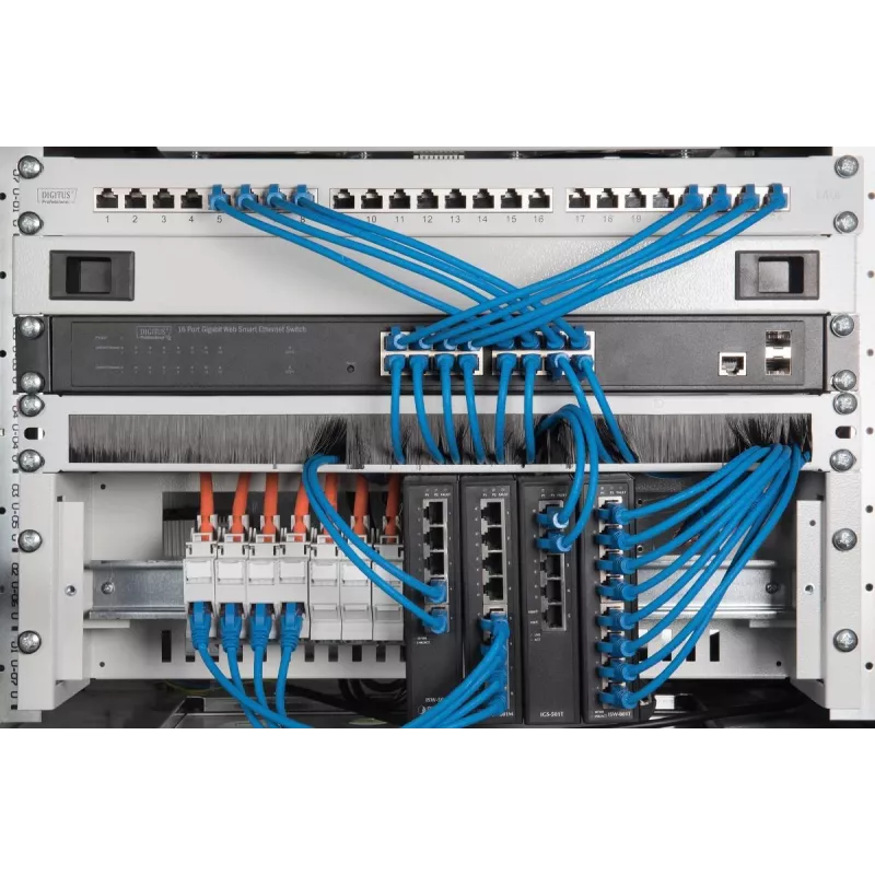 DIGITUS 1U cable brush management panel 44x483x11 mm, brush size 27x423 mm, color grey (RAL 7035)