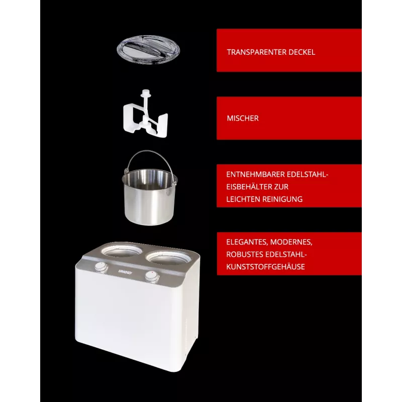 Unold Doppio Compressor ice cream maker 2.4 L 250 W Satin steel, White