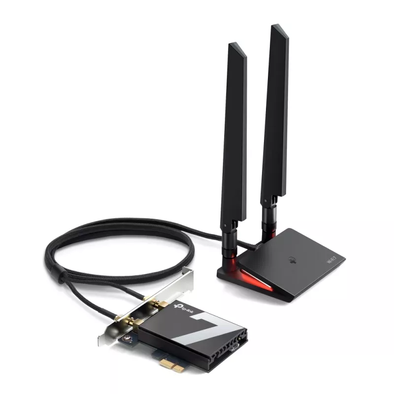 TP-Link Archer BE9300 Wi-Fi 7 Bluetooth 5.4 PCIe Adapter, Internal, Wireless, PCI Express, WLAN / Bluetooth, 9300 Mbit/s, Black