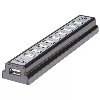 Manhattan USB-A 10-Port Desktop Hub, 10x USB-A Ports, 480 Mbps (USB 2.0), Powered via USB or external power supply (not included) for increased power to connected devices