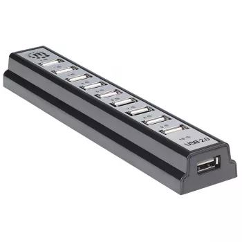 Manhattan USB-A 10-Port Desktop Hub, 10x USB-A Ports, 480 Mbps (USB 2.0), Powered via USB or external power supply (not included) for increased power to connected devices