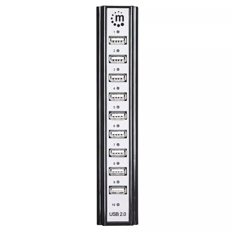 Manhattan USB-A 10-Port Desktop Hub, 10x USB-A Ports, 480 Mbps (USB 2.0), Powered via USB or external power supply (not included) for increased power to connected devices