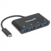 Manhattan USB-C Dock/Hub, Ports (x4): USB-A (x4), 5 Gbps (USB 3.2 Gen1 aka USB 3.0), USB powered (no external power supply required), Cable 20cm, Equivalent to HB30C4AB