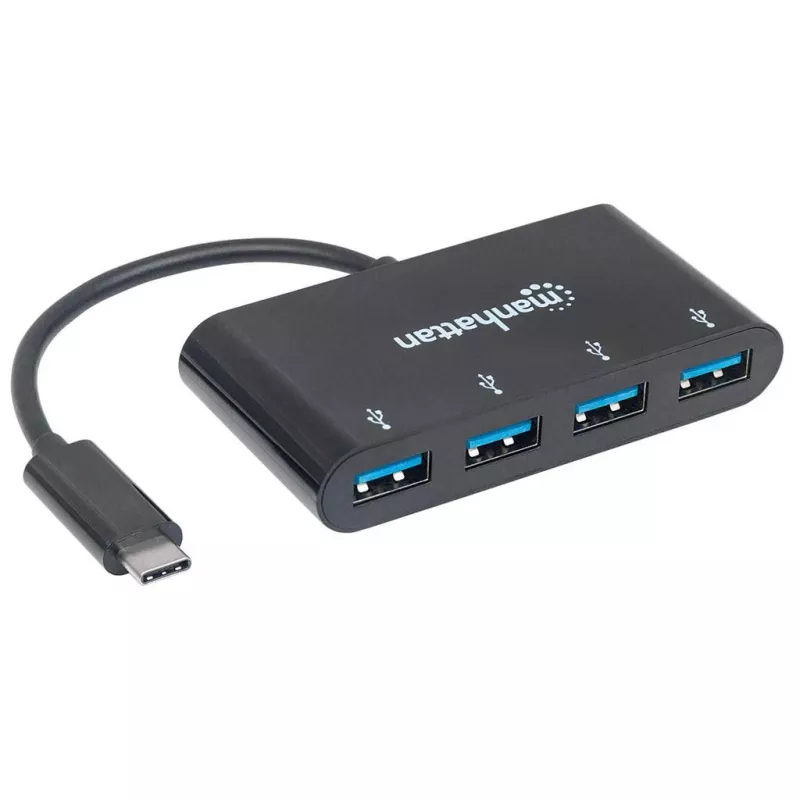 Manhattan USB-C Dock/Hub, Ports (x4): USB-A (x4), 5 Gbps (USB 3.2 Gen1 aka USB 3.0), USB powered (no external power supply required), Cable 20cm, Equivalent to HB30C4AB