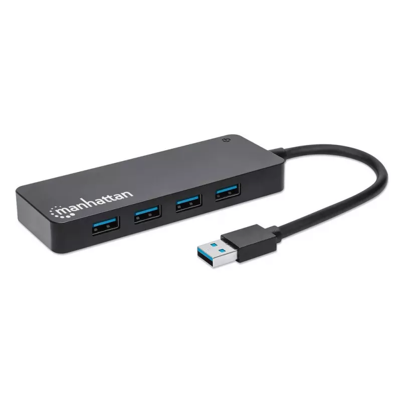 Manhattan USB-A 4-Port Hub, 4x USB-A Ports, 5 Gbps (USB 3.2 Gen1 aka USB 3.0), USB powered (no external power supply required), Equivalent to ST4300PBU3 & ST4300MINU3B