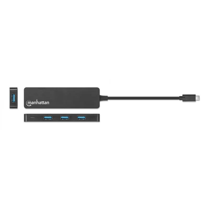 Manhattan USB-C Dock/Hub, Ports (4): USB-A (x4), 5 Gbps (USB 3.2 Gen1 aka USB 3.0), USB powered (no external power supply required), Equivalent to HB30CM4AB