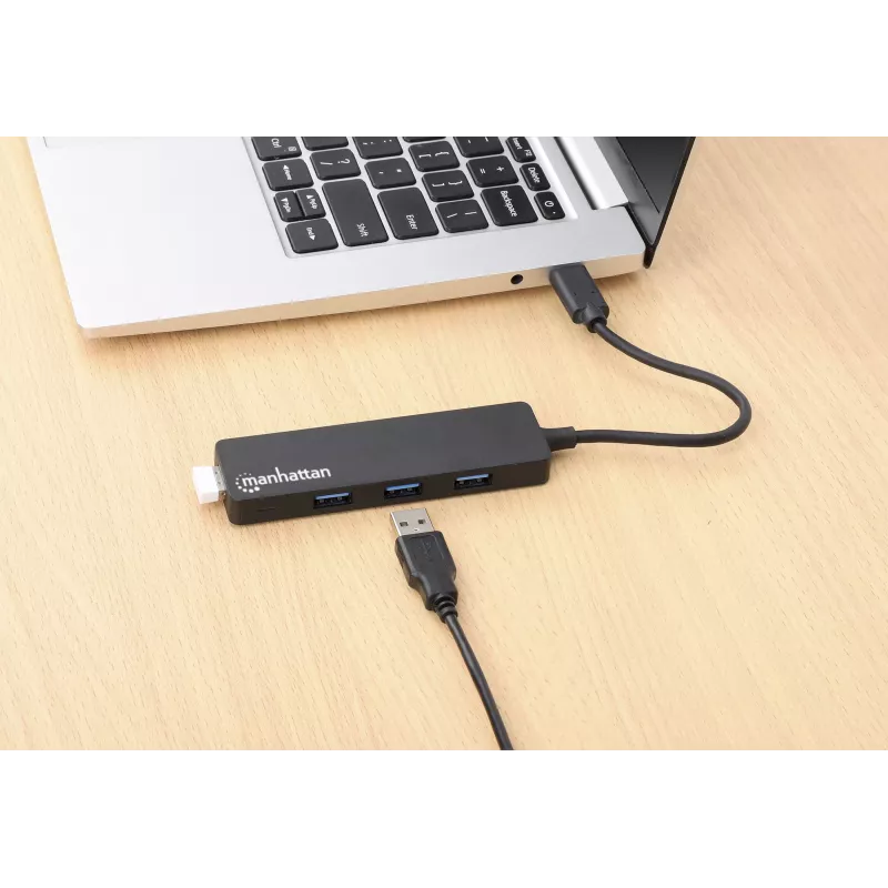 Manhattan USB-C Dock/Hub, Ports (4): USB-A (x4), 5 Gbps (USB 3.2 Gen1 aka USB 3.0), USB powered (no external power supply required), Equivalent to HB30CM4AB