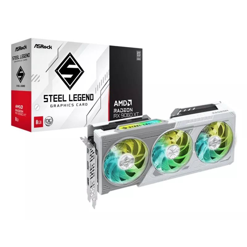 ASRock Graphic Card AMD Radeon Rx 9060 Xt Steel Legend 8GB Oc 8GB GDDR6 1 X HDMI 2.1b 2x DisplayPort 2.1a