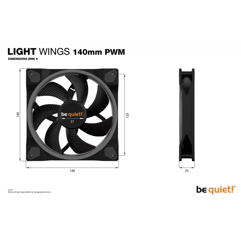 be quiet Light Wings 140mm ARGB PWM Fan Black 3 Pack