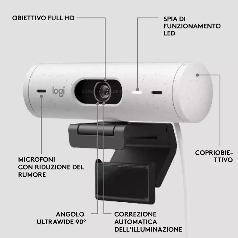 Webcam Logitech Brio 500 Full HD 4MP USB-C White