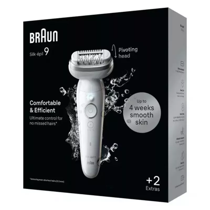 Epilator BRAUN 9-011 3D Silk-epil 9 Flex Wet & Dry — 40 tweezers, battery, massage, White/Grey