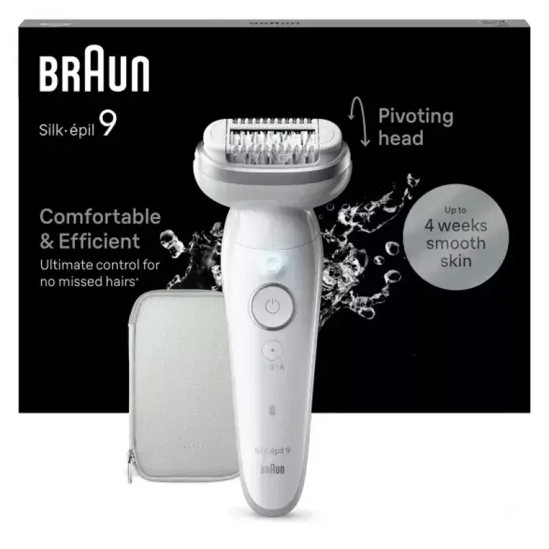 Epilator BRAUN 9-011 3D Silk-epil 9 Flex Wet & Dry — 40 tweezers, battery, massage, White/Grey