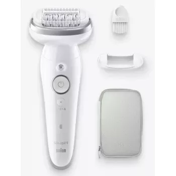 Epilator BRAUN 9-011 3D Silk-epil 9 Flex Wet & Dry — 40 tweezers, battery, massage, White/Grey