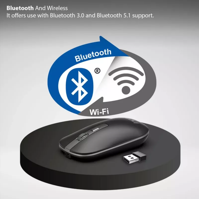 INCA Wireless Mouse Iwm-531ra - Bluetooth & Rf Wireless 2.4GHz - 1600dpi - Black/ Silver