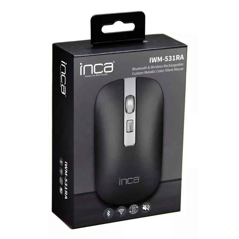 INCA Wireless Mouse Iwm-531ra - Bluetooth & Rf Wireless 2.4GHz - 1600dpi - Black/ Silver