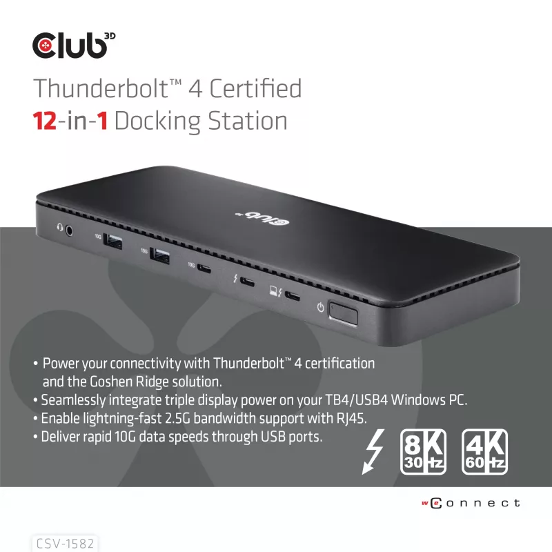 CLUB3D Thunderbolt™ 4 Certified 12-in-1 Docking Station