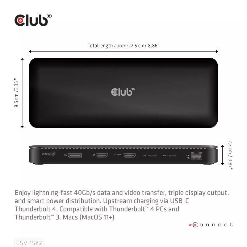 CLUB3D Thunderbolt™ 4 Certified 12-in-1 Docking Station