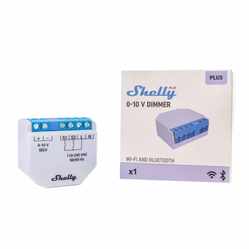 Dimmer Shelly Plus 0-10V Built-in Blue Grey Wireless Control 110-240V