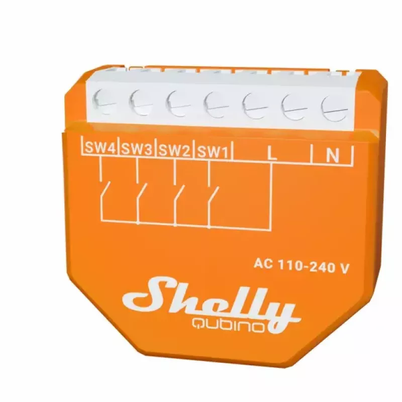 Smart switch Shelly Qubino Wave i4 — wireless scene controller 110–240V, 16A, 50/60Hz, orange